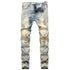 Mid Waisted Jeans Embroider Straight Pants Men's Ripped Jeans